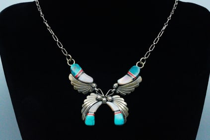 Native American Multi-Inlay and Sterling Necklace