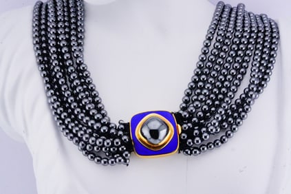 Tiffany & Co. Vintage 18K, Hematite and Enamel Necklace