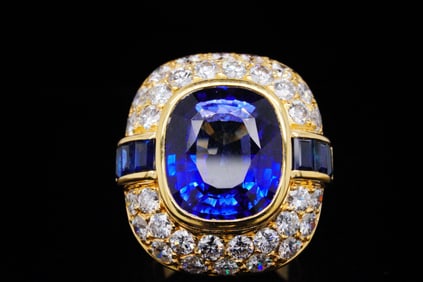 8.35ct Tanzanite, 2.25ctw Diamond, Sapphire 18K Ring