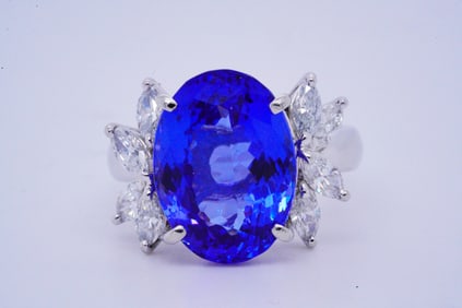 8.80ct Tanzanite, 0.90ctw Diamond and Platinum Ring