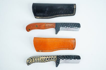 Lot of (2) Handmade Carbon Steel Bull Cutter Knives