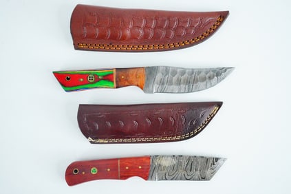 Lot of (2) Handmade Damascus Steel Skinner Knives