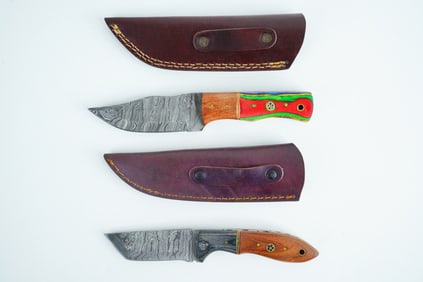 Lot of (2) Handmade Damascus Steel Skinner Knives