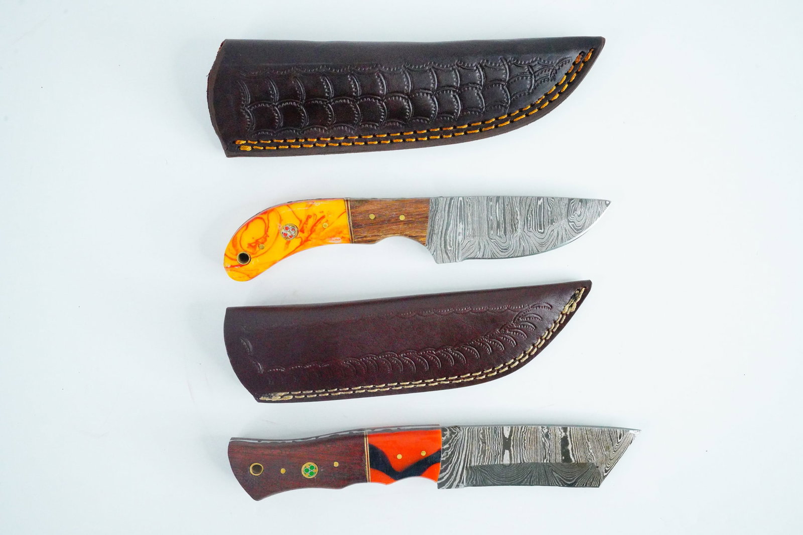 Lot of (2) Handmade Damascus Steel Skinner Knives (1 of 12)