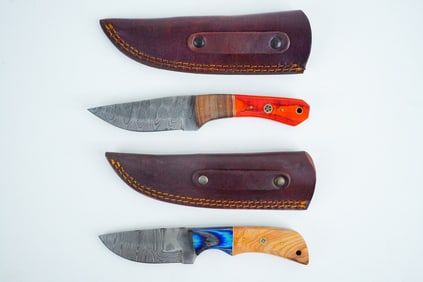 Lot of (2) Handmade Damascus Steel Skinner Knives