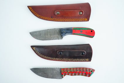 Lot of (2) Handmade Damascus Steel Skinner Knives