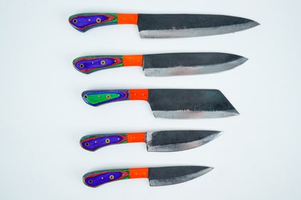 Set of (5) Handmade Carbon Steel Hunting Knives