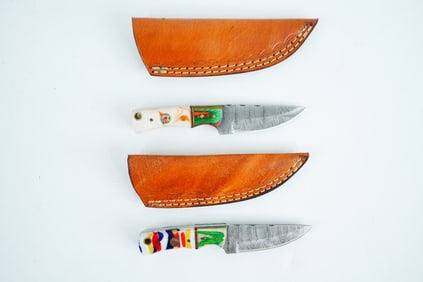 Lot of (2) Handmade Damascus Steel Skinner Knives