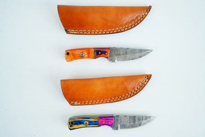 Lot of (2) Handmade Damascus Steel Skinner Knives