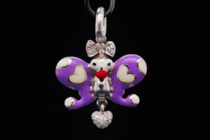 Aaron Basha 18K, Enamel, Diamond Butterfly Pendant