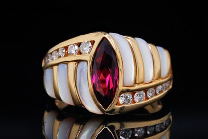 Kabana 1.00ct Pink Tourmaline, Diamond, MOP and 14K Ring