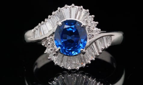 2.20ct Blue Sapphire, 0.75ctw Diamond and Platinum Ring