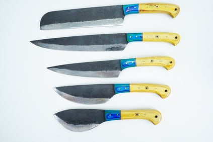 Set of (5) Handmade Carbon Steel Hunting Knives