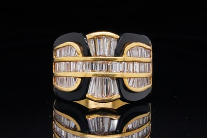 Damiani 2.38ctw VS2-SI1/G-H Diamond, Onyx and 18K Ring