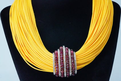 Piodoro 17.25ctw Tourmaline and Diamond, 18K/Cord Necklace