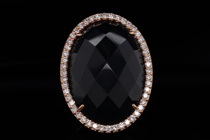 Roberto Coin 1.00ctw Diamond, 27.5mm Onyx 18K Ring