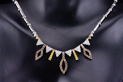 2.60ctw Multi-Color Diamond and 18K White Gold Necklace