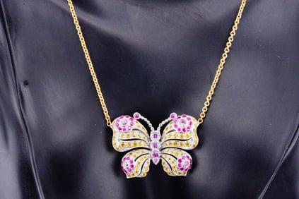 2.50ctw Yellow and Pink Sapphire 18K 21" Necklace