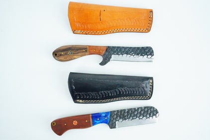 Lot of (2) Handmade Carbon Steel Bull Cutter Knives