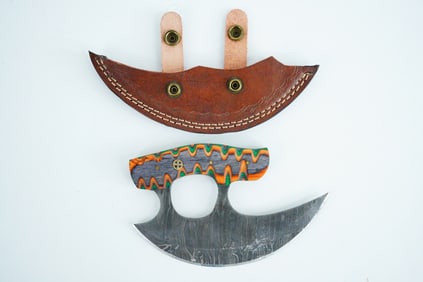Handmade Damascus Steel Ulu Knife