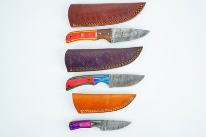 Lot of (3) Handmade Damascus Steel Skinner Knives