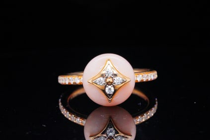Louis Vuitton 0.20ctw Diamond, Pink Opal and 18K Ring