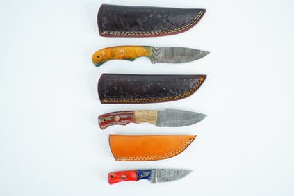 Lot of (3) Handmade Damascus Steel Skinner Knives