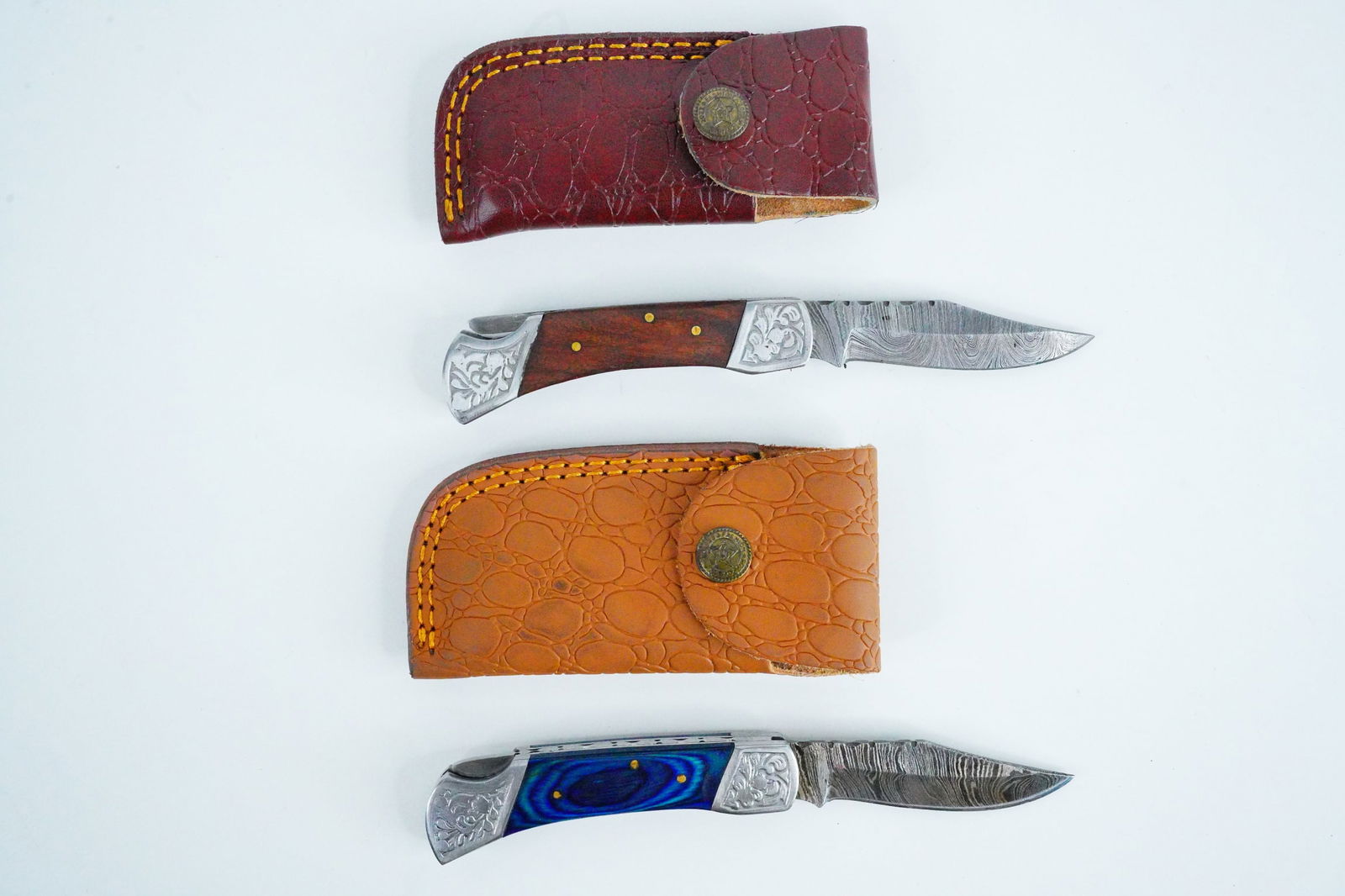 Lot of (2) Handmade Damascus Steel Pocket Knives (1 of 11)