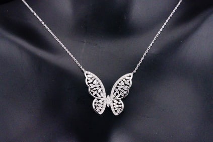 14K White Gold and 0.60ctw Diamond Butterfly Necklace