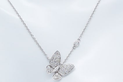 14K White Gold and 0.75ctw Diamond Butterfly Necklace