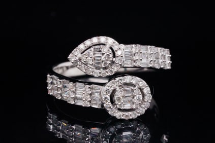 14K White Gold and 0.65ctw Diamond Bypass Ring