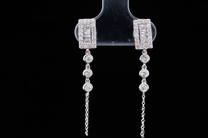 14K White Gold and 0.60ctw Diamond Chain Earrings