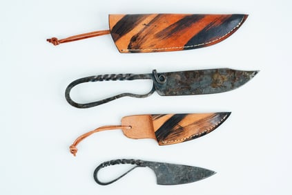 Lot of (2) Handmade Carbon Steel Krumkniv Knives