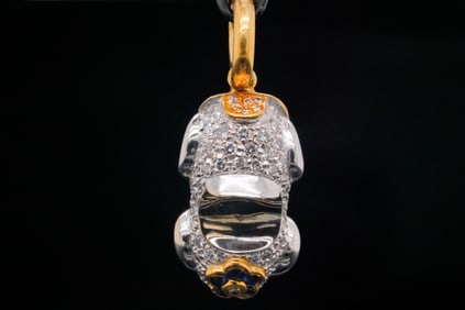 Aaron Basha Diamond, Sapphire, 18K 1" Car Pendant
