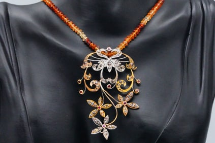 2.50ctw Brown Diamond, 55.00ctw Gemstone 18K Necklace