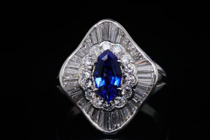 1.50ct Sapphire, 1.50ctw Diamond and Platinum Ring