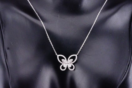 18K White Gold and 0.50ctw Diamond Butterfly Necklace