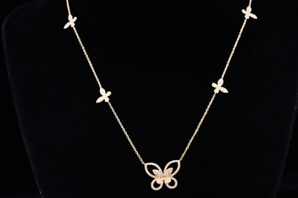 1.00ctw SI1-SI2/G-H Diamond and 14K Butterfly Necklace