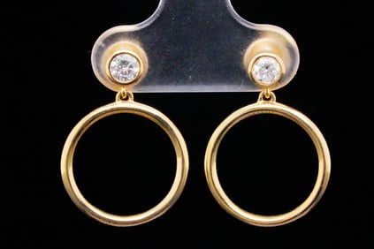 14K Yellow Gold and 0.30ctw Diamond Drop Earrings