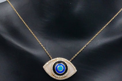14K Yellow Gold, 0.40ctw Diamond and Enamel Necklace