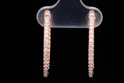 1.00ctw Diamond and 14K Rose Gold Hoop Earrings