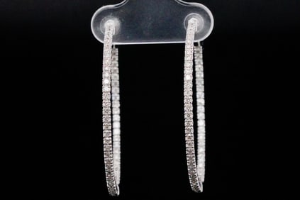 1.35ctw Diamond and 14K White Gold Hoop Earrings