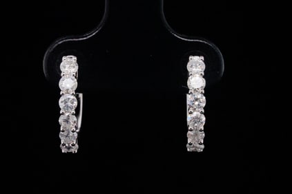14K White Gold and 0.75ctw Diamond 0.50" Huggie Earrings