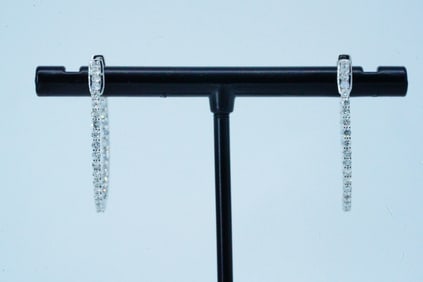 1.00ctw Diamond and 14K White Gold 1" Hoop Earrings