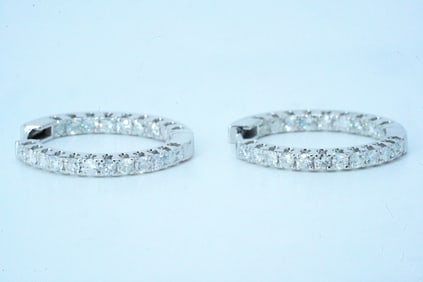 1.00ctw Diamond and 14K White Gold 0.75" Hoop Earrings