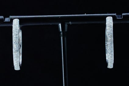 14K White Gold and 0.65ctw Pave Diamond Hoop Earrings