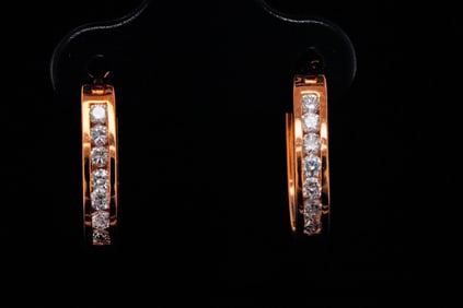 14K Rose Gold and 0.35ctw Diamond 0.60" Hoop Earrings