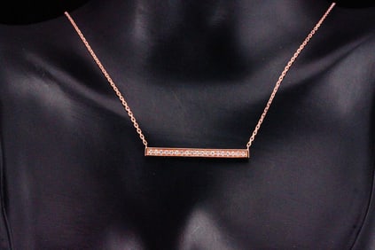 14K Rose Gold and 0.25ctw Diamond 16" Bar Necklace