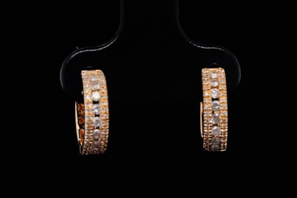 14K Yellow Gold and 0.35ctw Diamond 0.50" Huggie Earrings