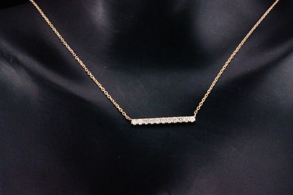 14K Yellow Gold and 0.25ctw Diamond 16" Bar Necklace
